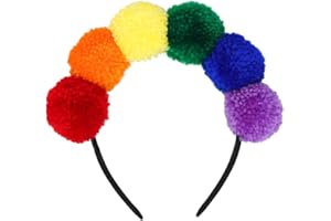 Sprinlot Haarreif mit Pompoms bunt, Pompon-Tiara Regenbogen, Haarschmuck Karneval
