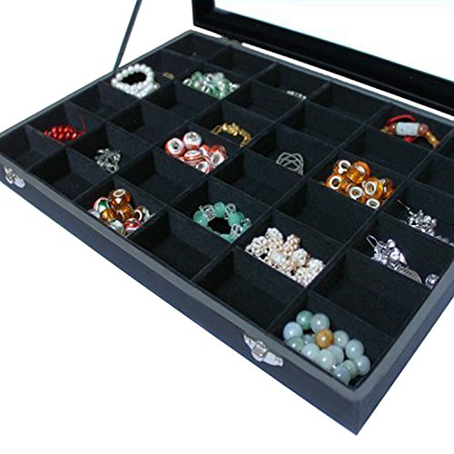amzdeal® Schmucklade Schaukasten Sortierkasten mit Glasdeckel 36 Fächer schwarz - 5
