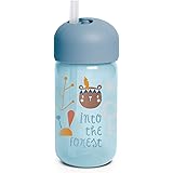 Suavinex 401204 Bicchiere Baby Training Cup Con Cannuccia Flessibile E Sistema Antigoccia, Da 18 Mesi, Colore Azzurro, 340 Ml