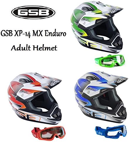 MOTORBIKE GSB XP-14B MX OFF ROAD ADULT HELMET Motorcycle Motocross Quad Sports ECE Approved Helmet + Moto X1 Goggle (WHITE/BLUE, M)
