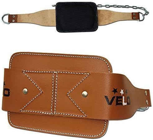 VELO Leather Dipping Belt Chain Wight Lifting Body Building Padded Dip Brown