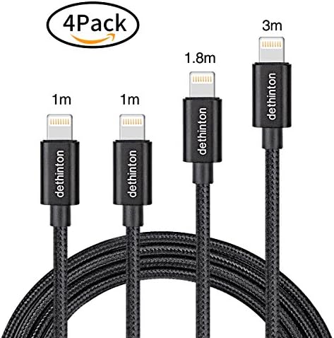 DETHINTON iPhone Charger Cable with Ultra Slim Connector(1m 1m 1.8m 3m) LIFETIME WARRANTY Nylon Braided iPhone Cable Lightning Cable for iPhone X/8/8 Plus/7/7 Plus/6/6 Plus/5S (4 Pack)