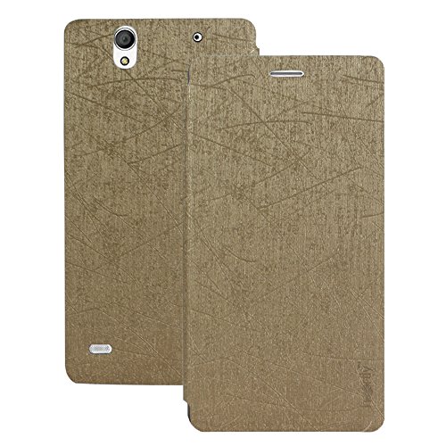 Heartly Premium Luxury PU Leather Flip Stand Back Case Cover For Sony Xperia C4 E5303 E5306 E5353 - Hot Gold
