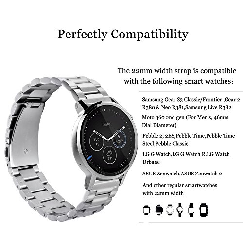 N.ORANIE 22mm Breite Uhrenarmband Edelstahl verstellbare Riemen mit Arc Metallschnalle für Moto 360 2nd Gen (Männer 46mm) Samsung Gear S3 Classic / Frontier, Kiesel Zeit / Zeit Stahl, LG G Watch / LG G Watch R / LG Watch Urbane, ASUS ZenWatch (3 Zeiger Style-Silber) - 5