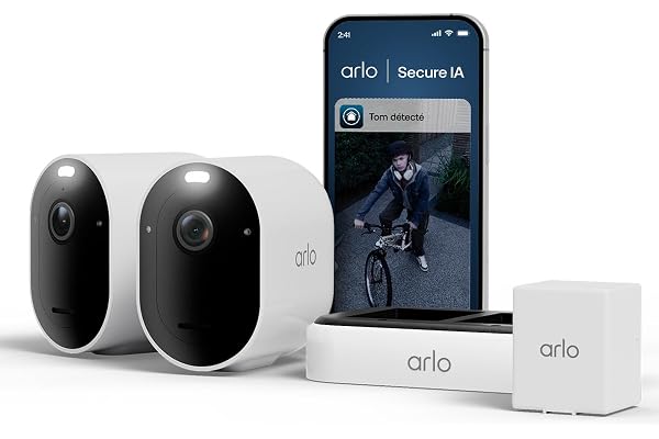 Arlo Pro 6 2K et Chargeur et Batterie, Caméra de Surveillance WiFi Extérieure sans Fil, Détection par IA, Vision Nocturne Couleur, Compatible avec Alexa, Essai Secure Inclus, 2 Caméras