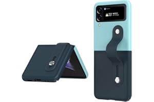 HAOYE Funda para Samsung Galaxy Z Flip 4 (Z Flip4 5G), Elegante Carcasa Protectora de Color Contrastante con Soporte para Correa de Muñeca Fácil de Plegar, Azul Hielo