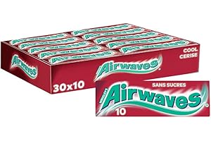 AIRWAVES - Chewing Gum Sans Sucre - Goût Cool Cerise - 30 Paquets de 10 Dragées - Grand Format 300 Dragées - 420g