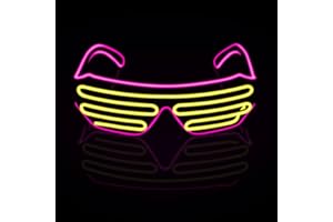 ZFVEN Light Up EL Wire Neon Shutter Glasses Shutter Flashing Sunglasses Kids Party Favors DJ Costumes for EDM, Halloween, Christmas, Birthday Party Decoration (Pink-Yellow)