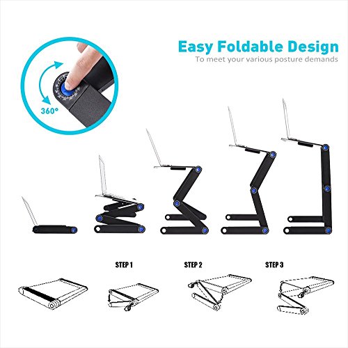 LONGKO 360° verstellbarer Laptop Notebook Ständer ergonomischer Tisch Tablet Halterung mit 2 Lüfter Ablage für die Maus für CouchBett Sofa (Schwarz) - 4
