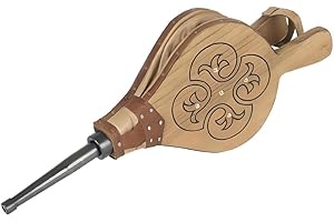 PEGANE Souffleur Manuel, Soufflet de Cheminée, Souffleur d'air en Cuir Coloris Effet Bois - Hauteur 51,7 x Longueur 21,8 cm