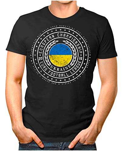 OM3® – Ukraine – Herren T-Shirt Ukrajina Wappen Fußball Trikot EM’16 WM Championship Vintage Schwarz XXL