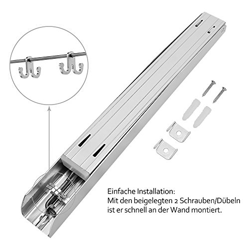 Klappbar Wand-Kleiderständer, Migimi Garderobenhaken Klappbar Kleiderhaken Aluminium Platzsparend Ideal Für Flur, Waschkeller, Schlafzimmer, Büro – Silber 43*4.5*3.2CM (2 Stück + Edelstahl Tube faltende) - 5