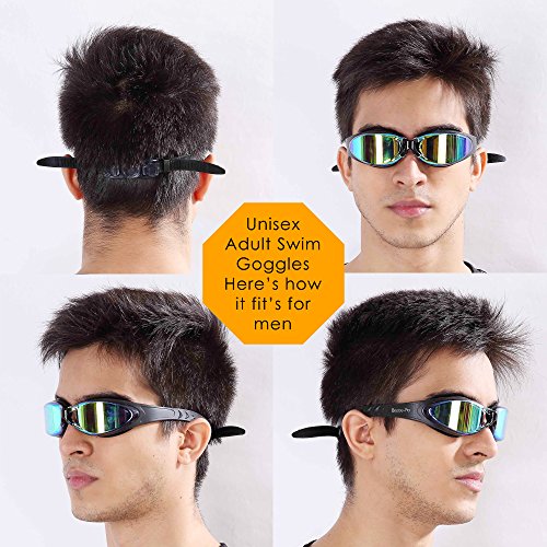 Experten Schwimmbrille von Bezzee Pro Farbe Objektiv Gläser, Antibeschlagbeschichtung, Wasserdicht, Anpassbar, Schwimmbrille für, Erwachsene 180 ° WeitwinkelSicht, FürMänner Frauen, Beinhaltetein Schutzetui & Ohrstöpsel - 3