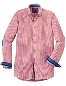 Olymp Hemd, Level five, bodyfit, casual, Trachtenhemd, rot/weiss m. Kontrast