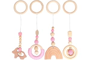 FENYW Anhänger Spielbogen Holz Baby, 4 stücke Spielbögen Baby Gym Anhänger Holz, Spielbogen Anhänger Baby Holz, Holz Spielbogen Baby für Babygymnastik aktiv (Rosa)