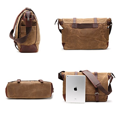 Messenger Bag H-ANDYBAG Waxed Canvas Herren Umh  ngetasche Passt 15 Zoll Laptop  Khaki 