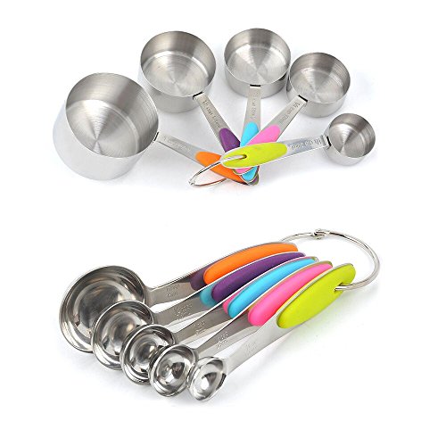 Messbecher Cups Messlöffel Sets Edelstahl Dicke Amerikanische mit Genaue Gravur- Geeignet für Küche Kochen und Backen (S+L, 10 teiliges)