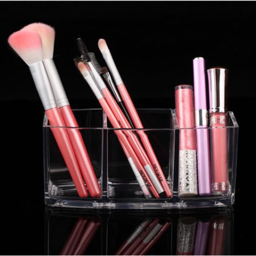 Acryl Kosmetik Aufbewahrung Organizer, 3 Facher Make-up Pinsel Ständer Schminkaufbewahrung Make Up Etui Box mit großer Kapazität für Make-up Pinseln Lippenstift Schmink Tools, 18.2 * 7.2 * 8cm - 4