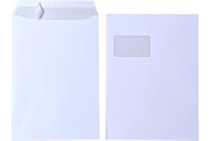 KAXILU mybuy24 50 x Briefumschläge C4 A4 weiß mit Fenster selbstklebend mit Abziehstreifen mit grauem Innendruck 120 g/m Maße 229 x 324 mm Umschläge