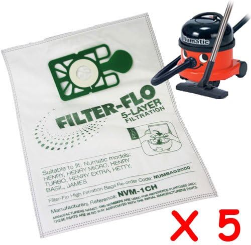 10 Pack of High Filtration Filter-Flo NVM-1CH Numatic Henry 5 Layer Dust Bags by Electruepart