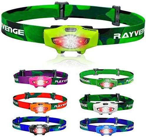 Rayvenge T1A Lightweight Headlamp with Red Light, 115-Lumen, 114-Meter, IPX6 Waterproof, 6 Light Modes, 80h Long Battery Life, Only 1.3oz - Best Headlamps for Running, Camping, Hiking (Neon Green)