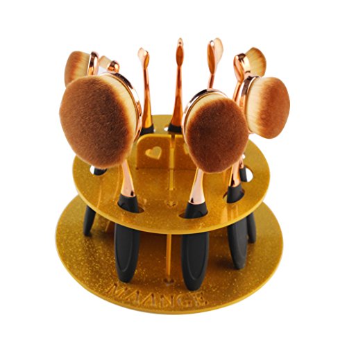 10-Loch Praktisch Pinselhalter, perfekt für Make-up Tisch, ordentlich Pinselständer, Kosmetik Organisator - Gold