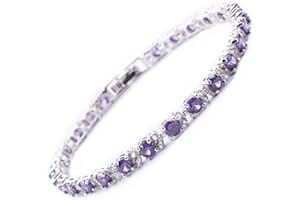 RIZILIA Braccialetto da tennis placcato oro bianco placcato rotondo multicolore CZ Birthstone 18 cm