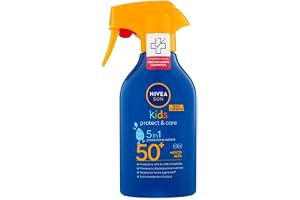 NIVEA SUN KIDS Maxi Spray Solar Kids Protect & Care SPF 50+ i 270 ml flaska, solskyddsmedel för barn, vattentålig, solskydd för känslig hud