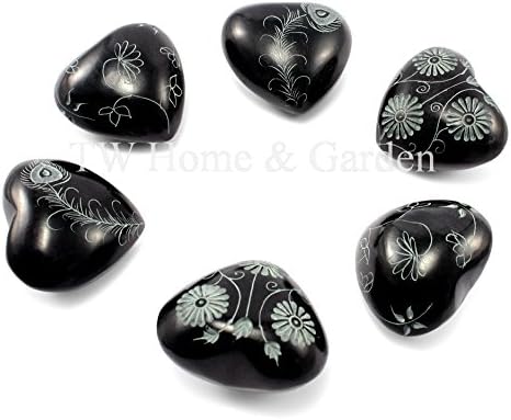 Black heart shaped stones pebbles X6 romantic hearts valentines gift