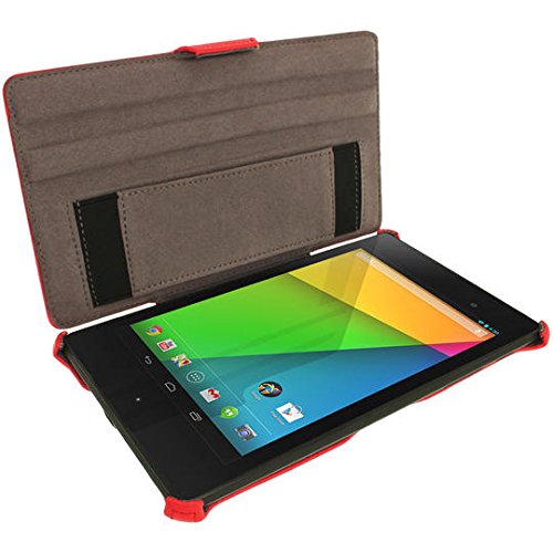 igadgitz Rot PU Ledertasche Hülle für Google Nexus 7 FHD 2013 Model 2. Generation Mit Multi-Winkel Betrachtungs-stand + Handschlaufe + Auto Sleep/Wake + Displayschutzfolie - 2