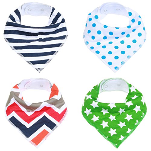 Baby Unisex Bandana Drool Bibs , ivencase Lines Wave Star Point Pattern Absorbent Cotton Cute Baby Gift Sets Feeder Bib for Boys & Girls (4-Pack Set)