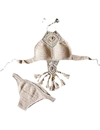 Bohemio Hecho A Mano De Punto Partido Traje De BañO Bikini Playa Flecos
