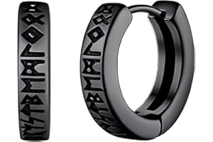 Bewenda Viking Hoop Earrings for Men Women, Norse Runes Vintage Hoops Earring, Small Round Huggie Hoops with Rune, Viking Men's Hoop Earrings, Sleeper Cartilage Earring Jewellery Gifts with Gift Box