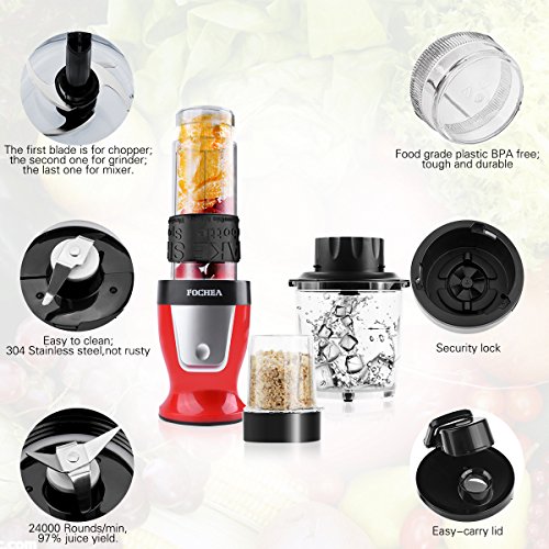 Standmixer 3 in 1 Multifunktion Mini Mixer mit Sport-Flasche, BPA frei für Fleisch, Eis, Obst, Gemüse und Kaffeebohne, Blender,Juicer / Smoothiemaker, Zerkleinerer, Kaffeemühle von Fochea - 6