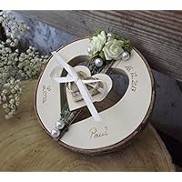 Ringkissen Ringhalter Herz rund Holzherz mittig mit Namen für Eheringe Hochzeit