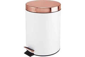 mDesign poubelle à pédale 5L en métal et plastique – couvercle et seau plastique – sert de poubelle sous évier, corbeille à papier pour le bureau, la cuisine ou la salle de bain – blanc/or doré