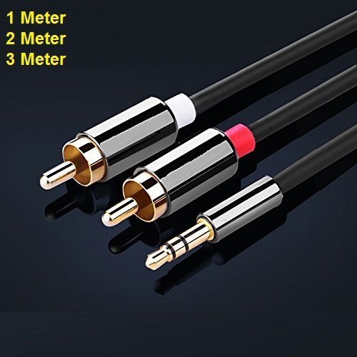 REALMAX® 1M 2M 3M Meter Stereo 3.5mm Jack Plug to TWIN 2 x RCA PHONO Audio Lead GOLD CABLE (1Meter)