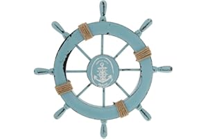 TOYANDONA Decoración de La Pared del Hogar del Timón de La Rueda del Barco de Madera Náutica del Mediterráneo (Azul Claro)