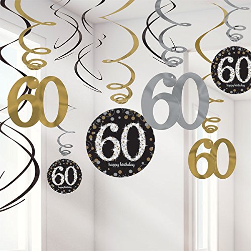 FesteFeiern® Swirl Dekoration Spiralen Set zum 60 Geburtstag | Hängedekoration 21 Teile gold schwarz silber | 60 Happy Birthday. - 3