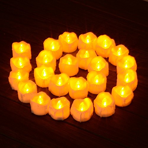 Batteriebetriebene Kerzen mit Fernbedienung, PChero 24er-Pack batteriebetriebene LED-Kerzen, geruchlose, flackernde Teelichter ohne echte Flammen, bis zu 48 Stunden Betriebsdauer, perfekt für Geburtstag, Hochzeit, Party, Wohnungsdekoration – [Gelb] - 5