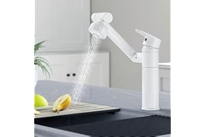 TOPBASHGO Universeller 360 ° drehbarer Wasserhahn, Wasserhahn Bad, Kaltwasserhahn Gäste WC Waschbeckenarmatur, Warm- und Kaltwasserhahn Für Badezimmer (Weiß)