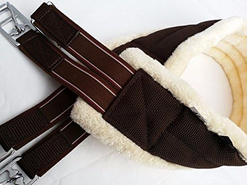 Northern Equestrian Quality Sheepskin Synthetic Mink Nylon Girth Cream/Brown, Elasticated D-ring. Sizes Option available (50")
