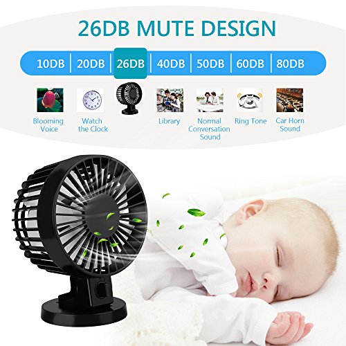 USB Ventilator, Aodoor Tischventilator Mini USB Ventilator Tragbarer USB Fan Geräuschlos Mini Ventilator für Büro Schreibtisch Fan (Schwarz) - 5