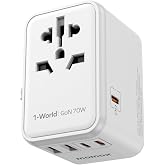 MOMAX Universal Travel Adapter 70W GaN Travel Plug Adapter for UK/EU/AU/US | 3USB-C PD & 2USB-A QC International Adapter Char