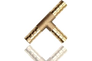 SENRISE Conector de púas de 8 mm, 3 vías, latón macizo, manguera en T, adaptador de conector para combustible, aire, agua, gas, aceite (paquete de uno)