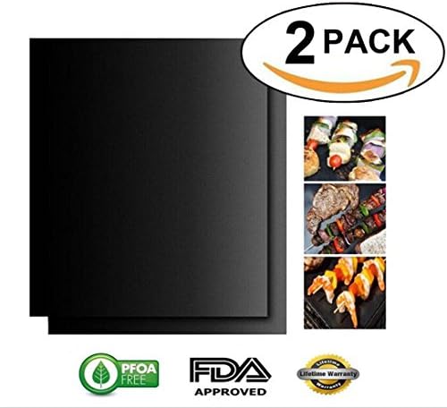Set of 2 Resuable Free Non Stick Heavy Duty BBQ Grill Mats Baking Cooking Sheets Durable Heat Resistant Teflon Fan Assisted Coated Toaster Ovens Lining for Grilling Meat, Seafood, Vegetables on Gas, C