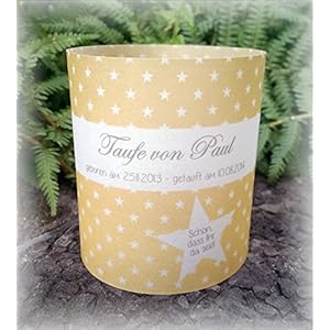 4er Set Tischlicht Tischlichter Sterne Taufe Tischdeko personalisierbar gelb