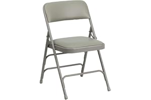 Flash Furniture Lot de 4 chaises Pliantes incurvées en Vinyle Gris à Trois Renforts et à charnières Doubles de la série Hercules de