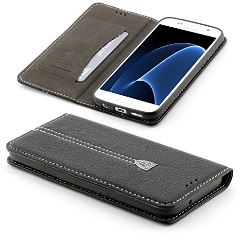 [ J7 (Version 2016) ] Handy Schutz Tasche Noble Series Cover für Samsung Galaxy [ J7 (Version 2016) ] edle Book Style Hülle mit Aufstellfunktion und Kartenfach ScorpioCover schwarz