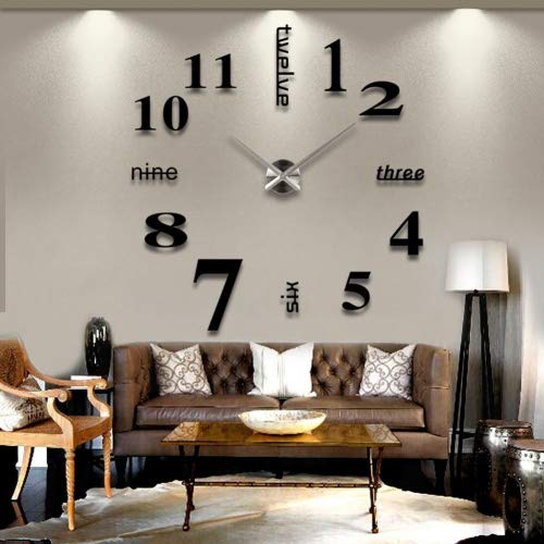 MFEIR® Reloj de Pared 3D con Números Adhesivos DIY Bricolaje Moderno Decoración Adorno para Hogar Habitación,negro